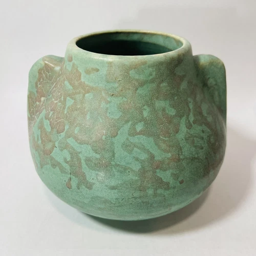 Vintage Brush McCoy Pottery Art Vellum Fawn Vase Mottled Green