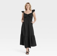 Universal Thread Flutter Cap Sleeve A-line Maxi Dress size M medium - Black NEW