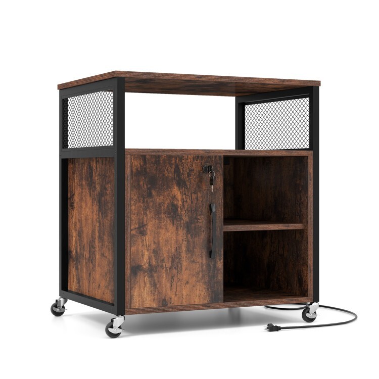 Mobile Storage Filing Cabinet on Wheels w/Charging Station C