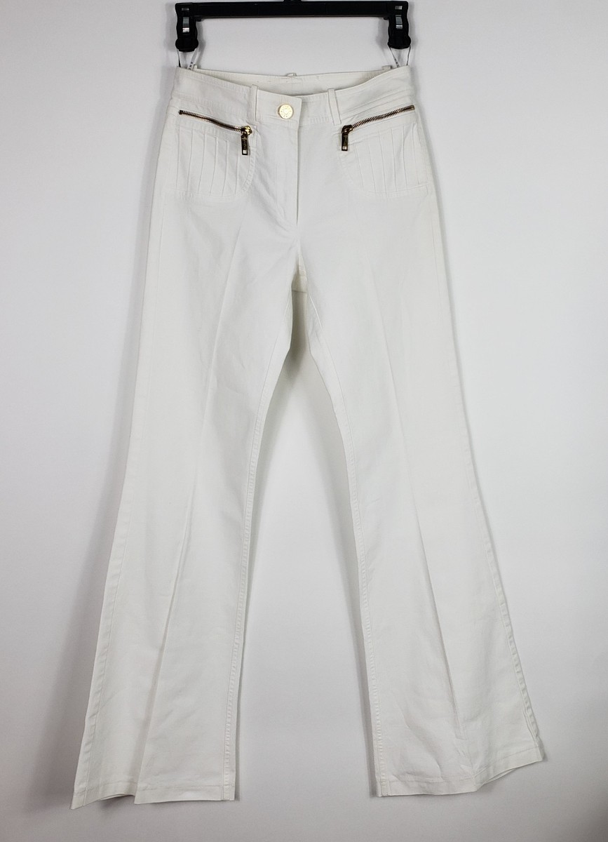 パンツ CELINE Zipper Wool Flare Pants CELINE White Pants Size 36 FR 4 US Womens Flare Leg Stretch