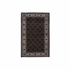3'x5'1" Black Hand Knotted Wool and Silk Heritta 175 KPSI Oriental Rug R64121