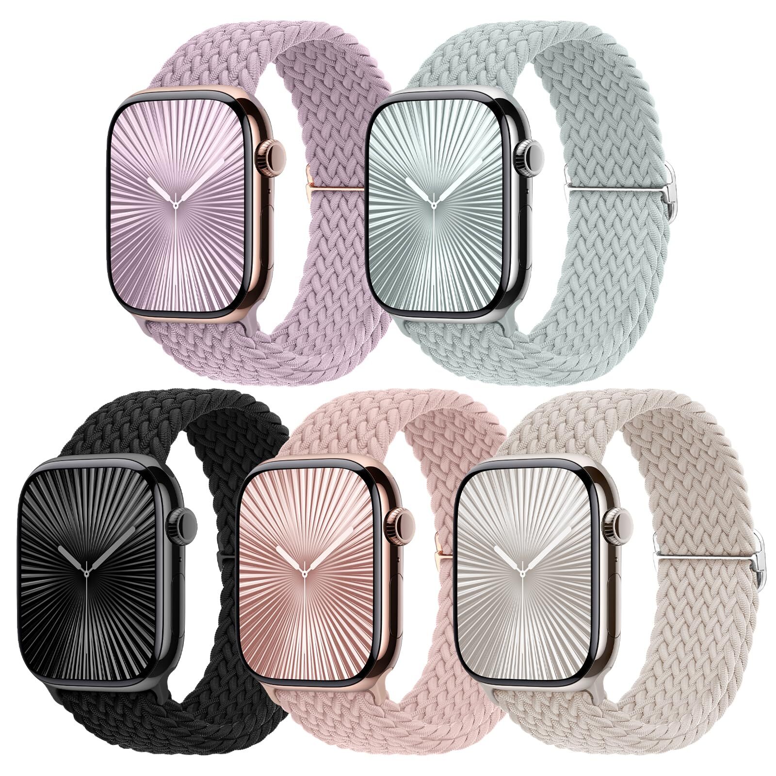 5 Pack Braided Stretchy Adjustable Straps Compatible for Apple Watch Band 38mm 4