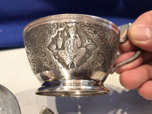 Hand Engraved Middle Eastern Tea&Coffee Cup Holder Set,84 SOLID Silver 752 grams - Picture 22 of 22