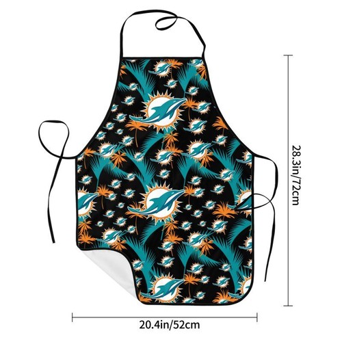 Miami Dolphins Hawaiian Print Apron Anti Fouling Kitchen Apron with Pocket - Picture 2 of 8