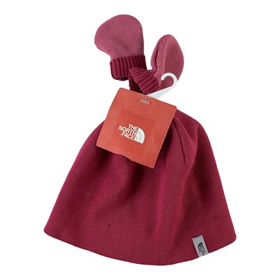 The North Face Baby Boo Reversible Bliss Pink Beanie & Mitten Set Infant NWT