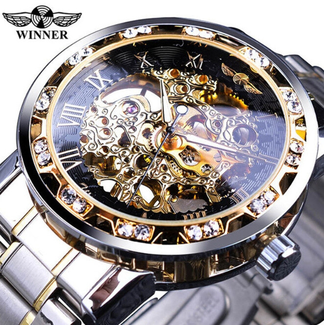 WINNER Mens Mechanical Automatic Watches Stainless Steel Skeleton Wrist Watch