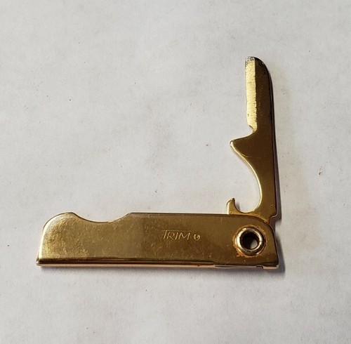 Vintage Trim Single Blade Knife Bottle Opener MultiTool Bassett USA Gold Tone - Picture 2 of 4