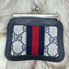 Portamonete vintage Gucci linea Sherry custodia pelle PVC blu navy originale #163