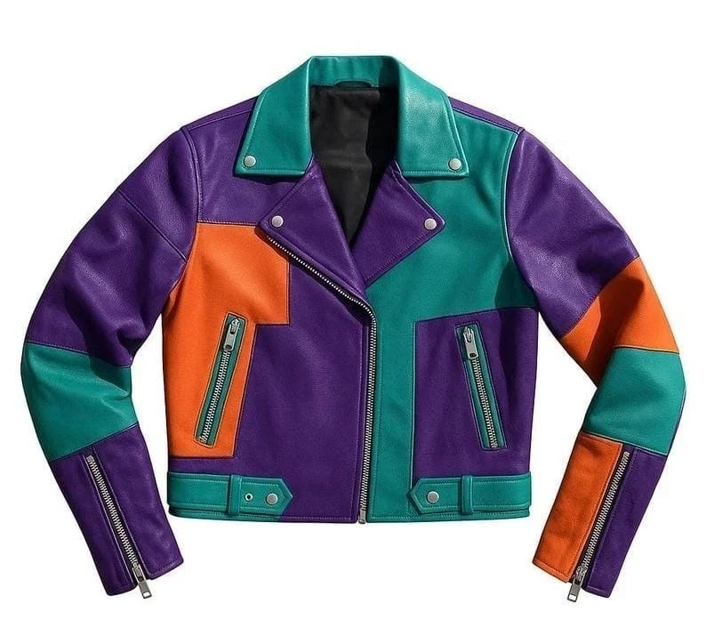 Men's Handmade Genuine Cowhide Leather Biker Motorcycle Jacket Multi color