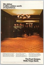 1968 Wells Fargo Bank Vintage Print Ad The Trust Division Office/Man Cave Art