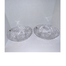 Vintage Crystal Lead Cut Glass Bowls Starburst Pattern Clear Round 10" Set of 2