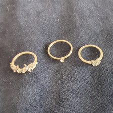 Gold Tone Gold Colour Band Ring Set Lot of 3 with Clear Stones, Size F