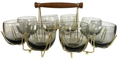 MCM Bar Set Roly Poly Glasses Vintage Mid Century Modern Federal Smoke Glass 8