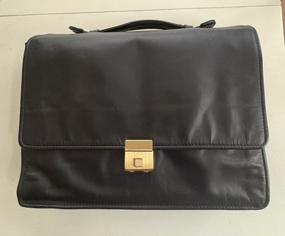 Amit Swiss Black Leather Briefcase File Folder Document Bag  Combination Lock