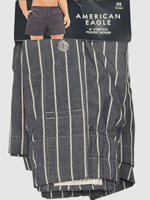 NWT AMERICAN EAGLE 4'' Stretch Pocket Boxer Sz XS-S-L-XL Gray White Stripes #7