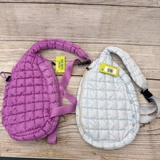 2- BRAND NEW Pickle O' Joe Quilted Sling Pickleball Bag; Light Blue And Pink