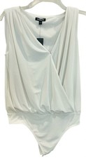 NEW EXPRESS White Bodysuit Size S Sleeveless Thong Surplice Modest Hook NWT 44