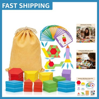 209-Piece Wooden Pattern Blocks with Activity Cards - STEM Learning for Kids