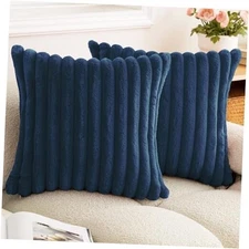 Double-Sided Faux Fur Plush Throw Pillow Covers 16" x 16" (Pack of 2) Navy Blue