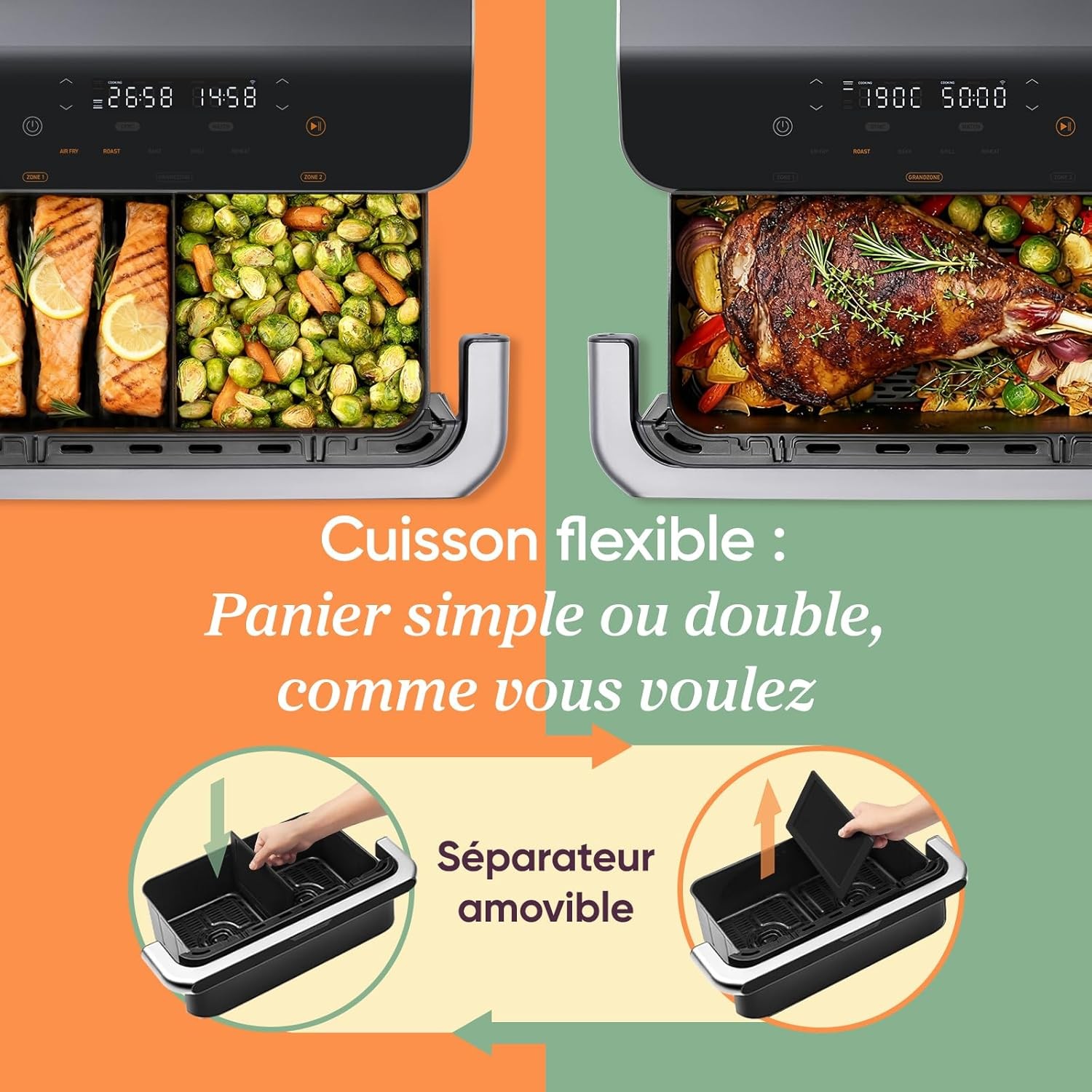 Friteuse sans huile 10L XL à double résistance et panier modulable noir