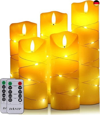 DANIP LED flammenlose Kerze, eingebettetes Lichterketten-Licht, 5-teiliges Set,