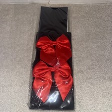 NIB Women  s Satin Red Bows Accent Thigh High Stockings Snag Resistant 1 Pair