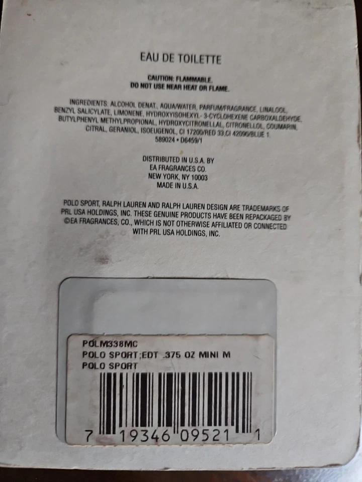 Mini perfume Polo Sport de Ralph Lauren 3/8 oz 11 ml EDT Splash para hombre talla de viaje Foto 3 de 3