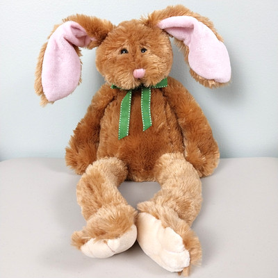 Galerie Brown Bunny Rabbit Green Bow 18  Plush Toy Stuffed Animal