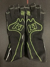 K1 Racing Gloves Size Small Black Green Reverse Stitched Lightweight