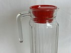Vintage Pasabahce Square Ribbed Glass Refrigerator Pitcher w/ Red Lid 9.5”H — photo 4