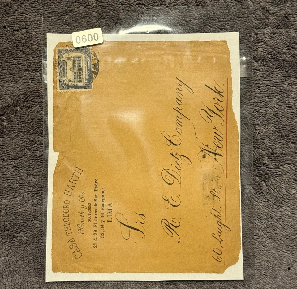 1906 Perú Lima a Nueva York Cubierta - Sello 12c Instituto Municipal de Higiene Foto 4 de 4