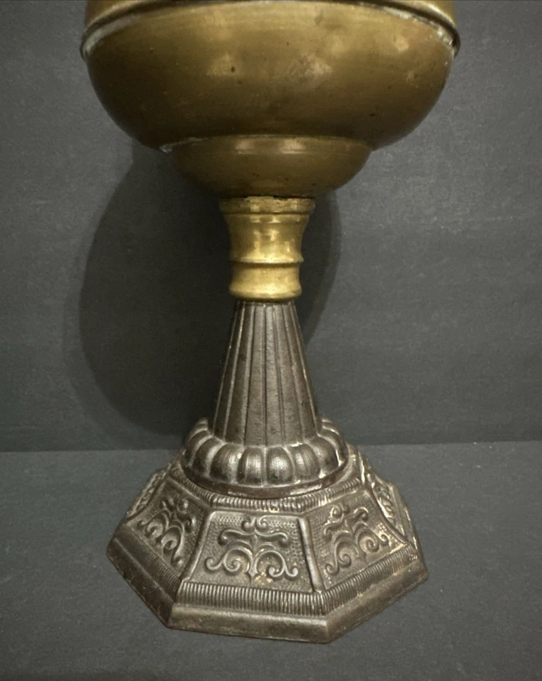 Antique Brass & Cast Iron Miller Oil Lamp Late 1800s - Image 4 of 4