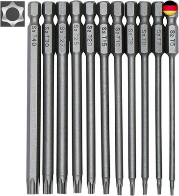 Torx Long Screwdriver Bit Set, 1/4 Inch / 6.35 mm Magnetic Star Head Screw Set,