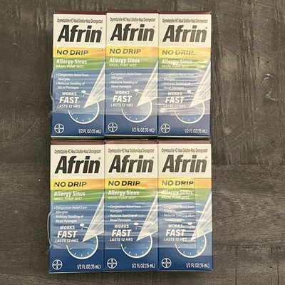6 Pack Afrin No Drip Allergy Sinus Nasal Pump Mist 0.5oz 15ml Exp. 02/2026