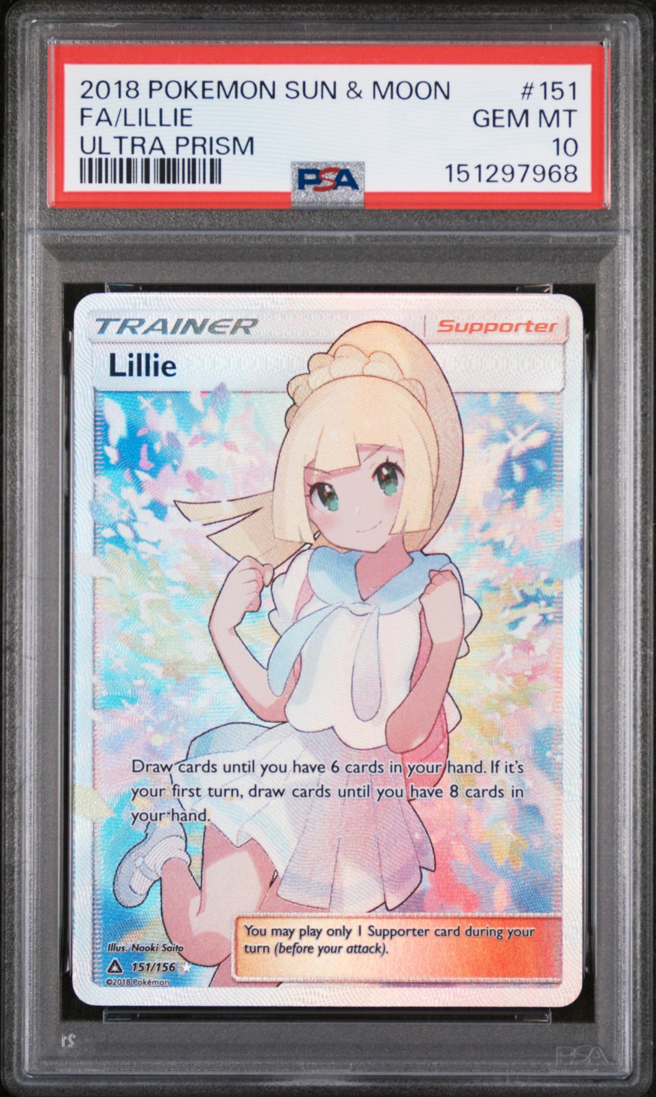 2018 POKEMON SUN & MOON ULTRA PRISM #151 FULL ART/LILLIE PSA 10
