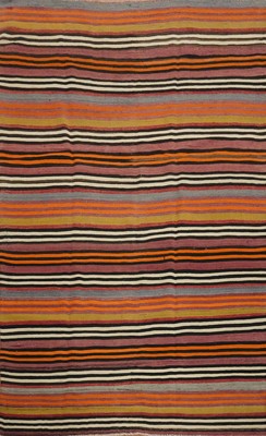 Flat-Weave Kilim Reversible Area Rug 5x8 Wool Striped Turkish Carpet