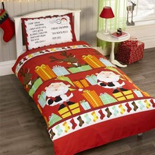 SANTA'S LIST DUVET COVER SET SINGLE XMAS FESTIVE BEDDING BOYS GIRLS