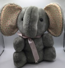 Vintage 1972 R. Dakin  Co. Elephant Plush Gray With Floral Ears And Pink Bow 8  