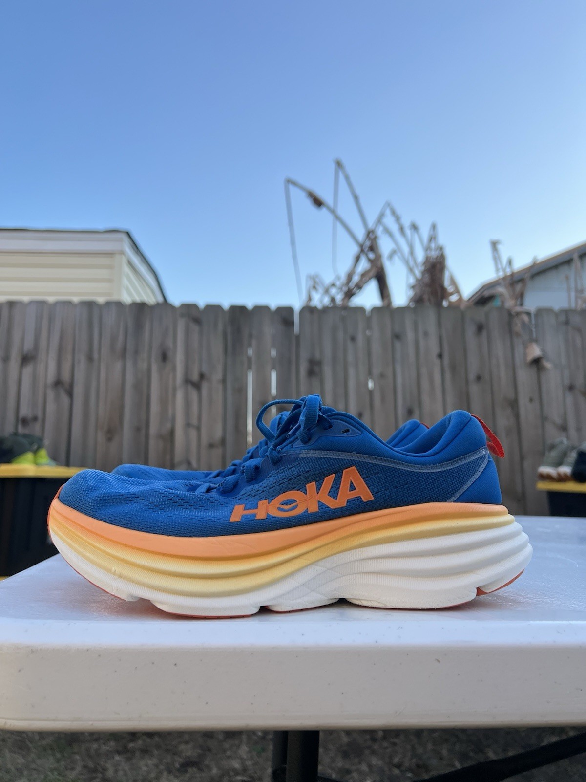 Men’s Blue And Orange HOKA Bondi 8 Running Shoes Size 7.5