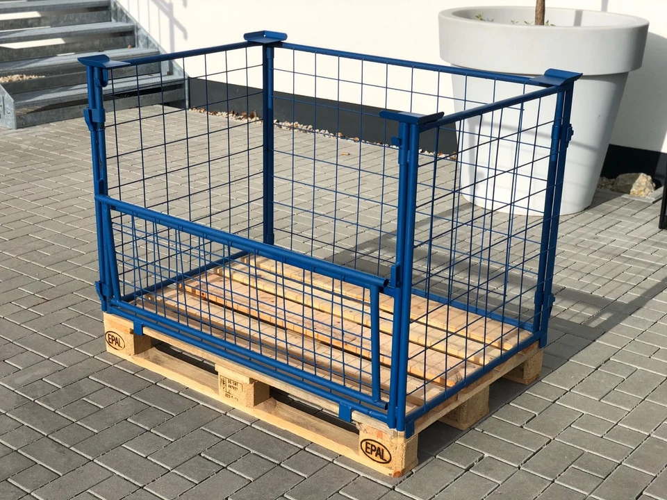 Palettenaufsatzrahmen faltbar für Euro-Paletten Gitterbox stapelbar Box Blau - Bild 4 von 4