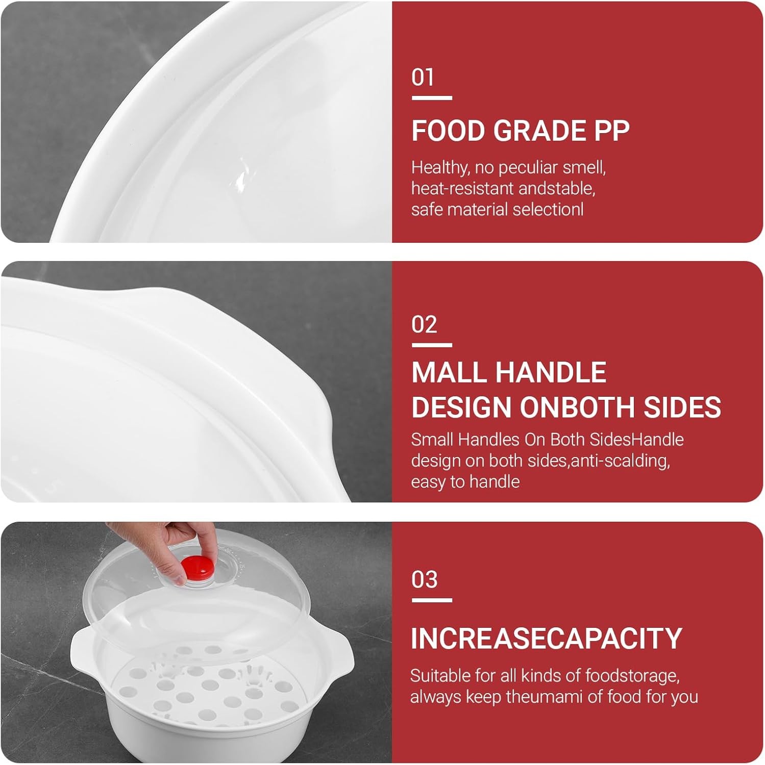 3 Pieces Microwave Bowls with Lids Assorted Sizes as shown in pictures, White 