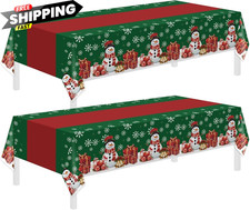 Childom 2 Pack Christmas Tablecloth,Disposable Plastic Green