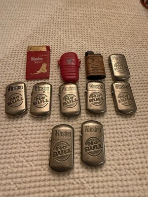 VTG Lot Of  Winston Metal Silver Toned Refillable cigarette lighters Plus More