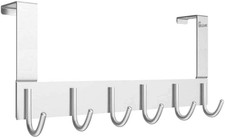 Over The Door Towel Rack Hook Holders Organizer, Metal Coat Hanger 6 Hooks Over