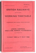 BR(E) Arbeitsfahrplan Personen- & Paketdienste London Cambridge etc Mai 85