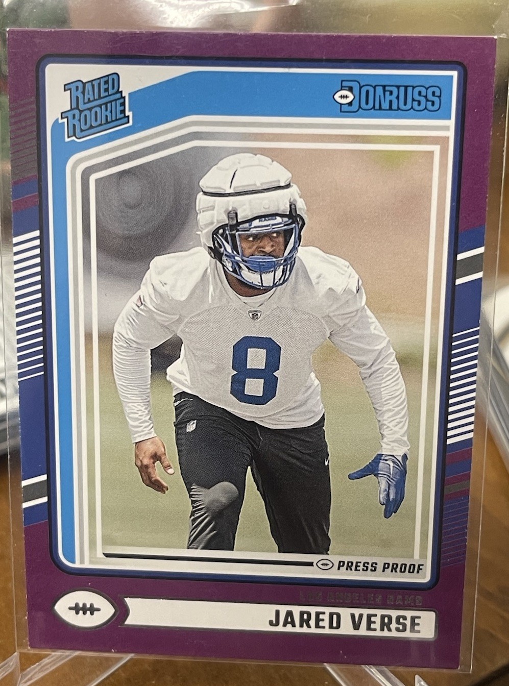 2024 Donruss Rated Rookie Purple Press Proof Jared Verse Rookie Los Angeles Rams