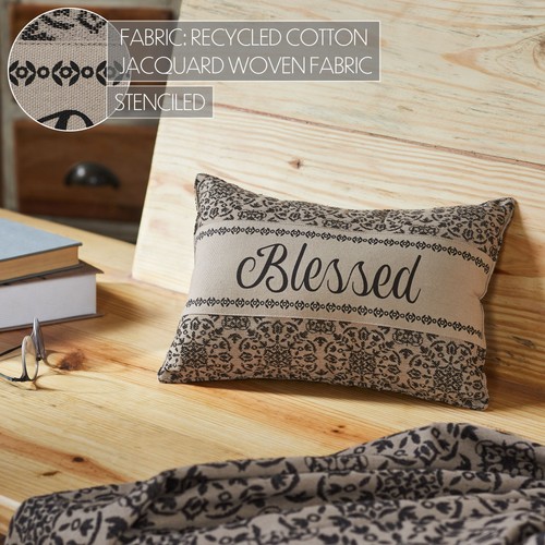 Custom House Black Tan Jacquard Blessed Pillow 9.5x14 VHC Brands - Picture 5 of 6
