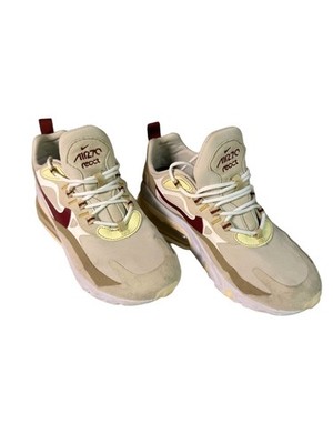 Nike Air Max 270 React Equestrian Sneakers in Beige, Burgundy & Pale Yellow