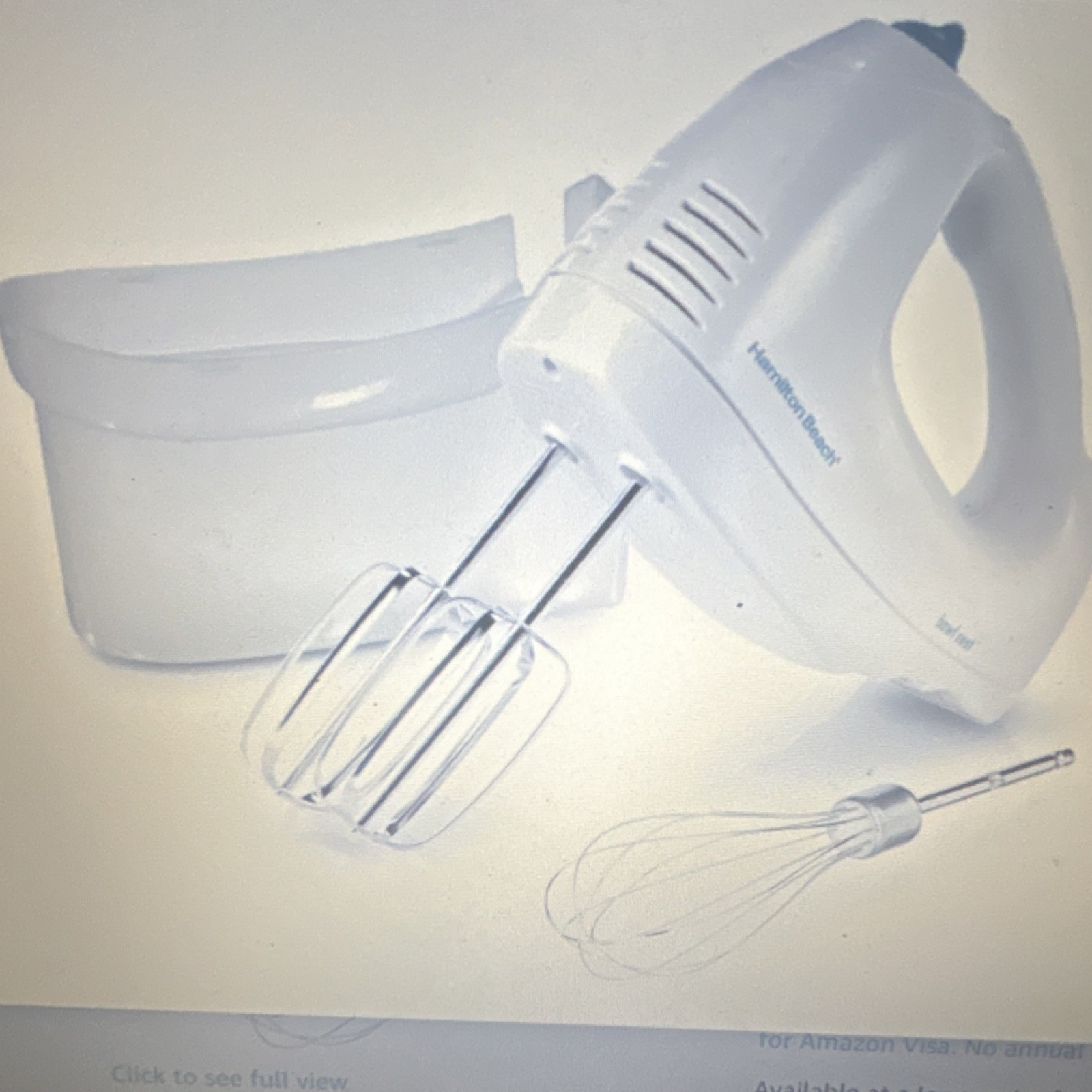 Hamilton Beach 6-Speed Hand Mixer, Snap-On Storage Case, Whisk, Beaters, White