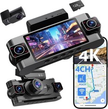 4 Channel Dash Cam 360  View,4K Front Rear Inside Dashcam,Left Right Black
